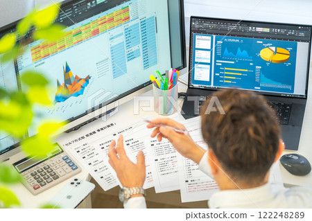 Male engineer business plan analysis graph businessman 1 person 122248289