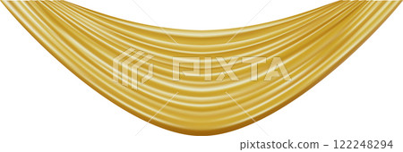 Realistic vector illustration of a golden silk curtain hanging and waving on a white background, creating a luxurious and elegant atmosphere Realistic vector illustration of a golden silk curtain hanging and waving on a white background, creating a luxurious and elegant atmosphere 122248294