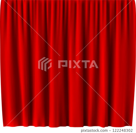 Red stage curtains are covering a theater stage, creating a dramatic and luxurious background for a performance or presentation, perfect for entertainment or cultural events 122248302