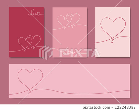 Happy Valentines day set greeting card. Creative Banners Design. Love text and heart symbols, line art hand drawn style. Copy space for sale header or voucher template, vector pink background 122248382