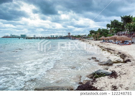 Sea shore on the Caribbean beach in the Zona Hoteleria in Cancun. Sea shore on the Caribbean beach in the Zona Hoteleria in Cancun. 122248781