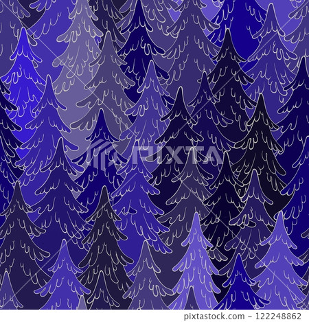 Seamless pattern of forest, endless repeating background with fir trees. 122248862