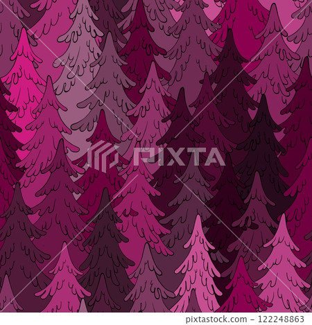 Seamless pattern of forest, endless repeating background with fir trees. 122248863