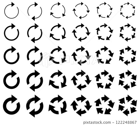 Vector illustration of rotating arrows of various shapes, set of icons 122248867