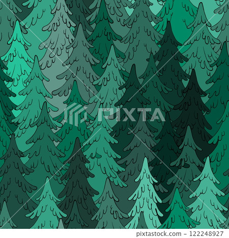 Seamless pattern of forest, endless repeating background with fir trees. Seamless pattern of forest, endless repeating background with fir trees. 122248927