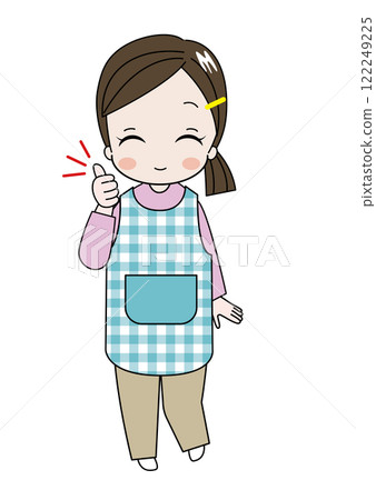 Illustration of a smiling nursery teacher or kindergarten teacher giving a thumbs up Illustration of a smiling nursery teacher or kindergarten teacher giving a thumbs up 122249225