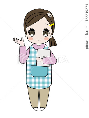 托兒所老師或幼兒園老師拿著電腦給予指導的插圖 122249274