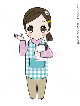 幼兒園老師或幼兒園老師持有文件並發出指示的插圖 122249275