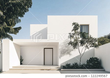 Modern and Sleek White Minimalist House Exteriors - 7 Stylish New Home Designs - AI-Generated Images 122249567