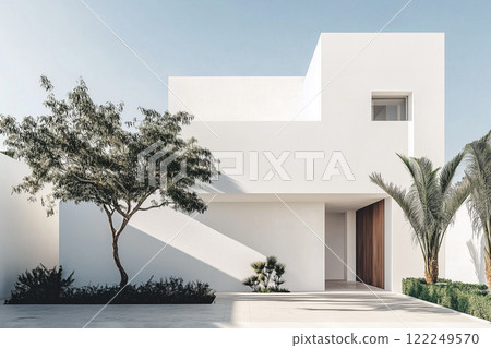 Modern and Sleek White Minimalist House Exteriors - 10 Stylish New Home Designs - AI-Generated Images 122249570