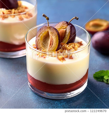 Delicious plum and honey mousse parfait 122249670