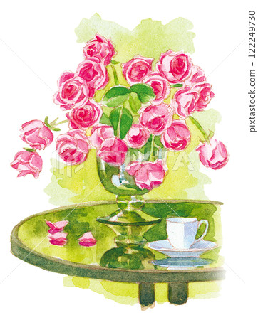 水彩畫：插在花瓶裡的玫瑰 122249730