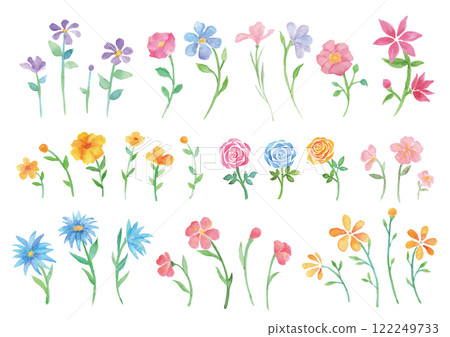 一組具有柔和觸感的各種水彩花卉 122249733