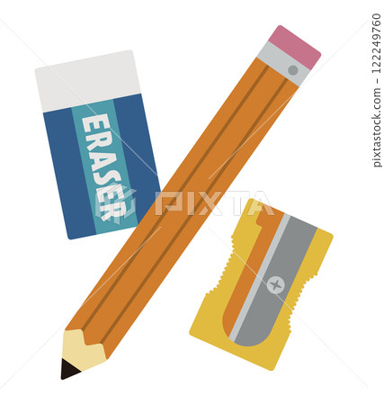 文具套組/鉛筆、橡皮擦、削鉛筆機/向量插圖 122249760