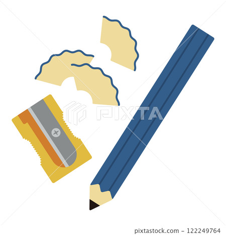 文具套裝/鉛筆、削鉛筆機、刨花/向量插圖 122249764