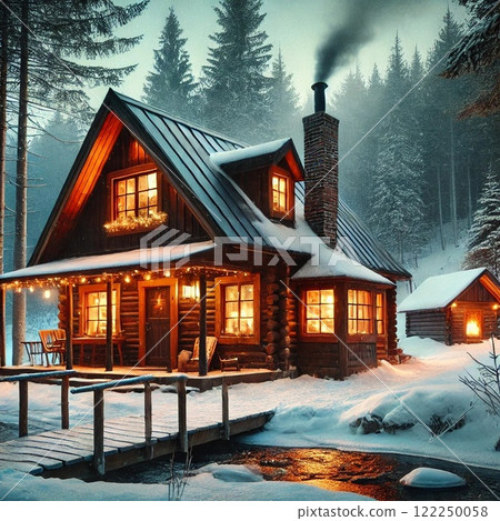 冬天的木屋圖 122250058