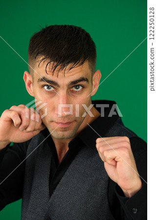 Young handsome male boxer fighter isolated on white background Young handsome male boxer fighter isolated on white background 122250128