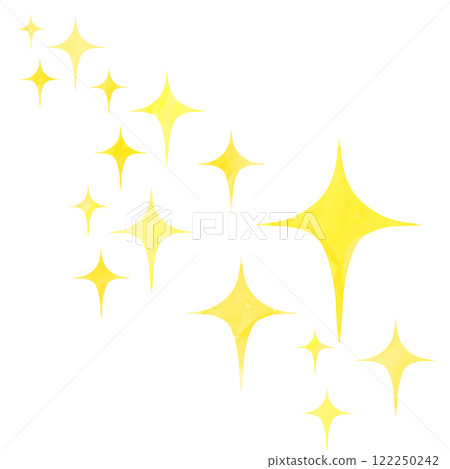 A watercolor illustration of glittering objects arranged randomly in different sizes 122250242