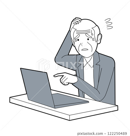 Senior man in trouble with computer operation - Stock Illustration ...