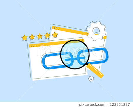 Link building - interconnected links symbolizing SEO strategies, backlink generation, website authority, digital marketing, search engine optimization and online visibility improvement illustration 122251227