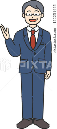 一位經驗豐富的商人/老師提供指導的全身插圖 122251425