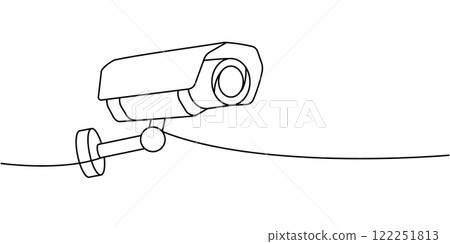 Surveillance camera one line continuous drawing. Video surveillance. Vector illustration 122251813