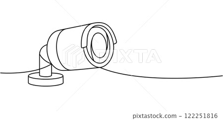 Safety camera one line continuous drawing. Security surveillance system. Vector illustration 122251816