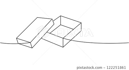 Package cardboard box one line continuous drawing. Carton delivery packaging box. Vector illustration. 122251861
