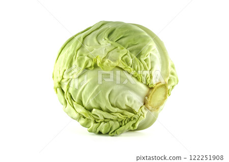 Fresh Green Cabbage Isolated on White Background Close-Up 122251908
