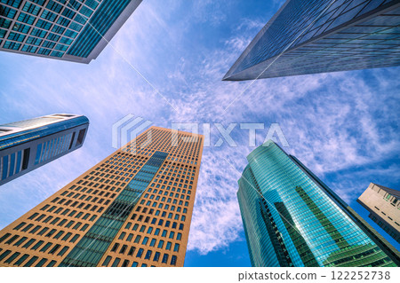 Tokyo cityscape in Japan, cloudscape...view of Shiodome City Center, Dentsu headquarters and other office buildings in Shiodome = January 2025 122252738