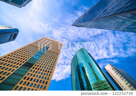 Tokyo cityscape in Japan, cloudscape...view of Shiodome City Center, Dentsu headquarters and other office buildings in Shiodome = January 2025 122252739