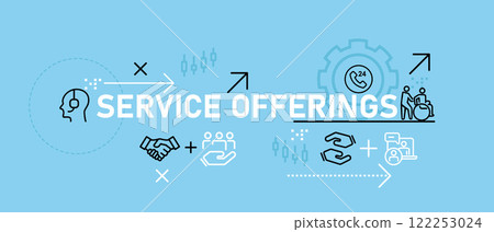 Service Offerings concept highlighting customer support public assistance hospitality services professional care and client satisfaction for service improvement and consultation services 122253024