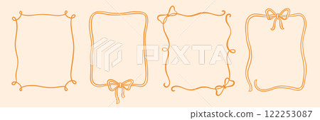 Bow frame ribbon border vintage hand drawn set. Hand drawn doodle sketch style line bow frame decorative red color ornament. Elegant doodle holiday, wedding ribbon border. Vector Bow frame ribbon border vintage hand drawn set. Hand drawn doodle sketch style line bow frame decorative red color ornament. Elegant doodle holiday, wedding ribbon border. Vector 122253087