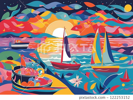 夏日大海的可愛插畫 夏日大海的可愛插畫 122253152