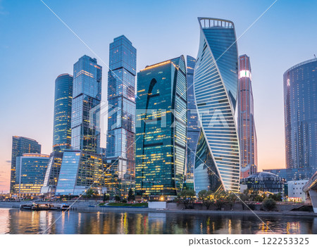 High buildings of Moscow-City at Moskva River at summer sunset, Russia. High buildings of Moscow-City at Moskva River at summer sunset, Russia. 122253325