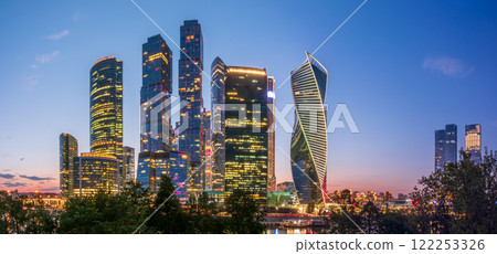 High buildings of Moscow-City at Moskva River at summer sunset, Russia. 122253326