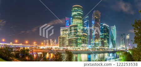 Moscow city at summer night. Modern skyscrapers in Moscow-city downtown. Moscow, Russia 122253538