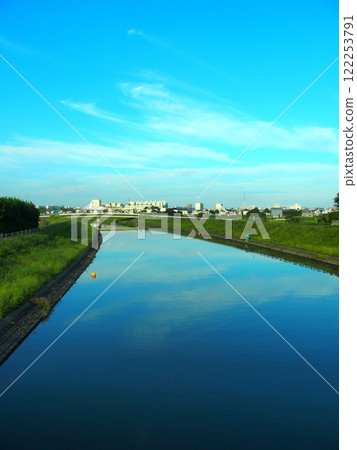 A view of the Sakagawa Floodway with anglers on an early summer evening A view of the Sakagawa Floodway with anglers on an early summer evening 122253791