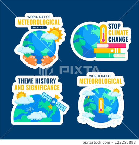 World Meteorological Day Label Template with Flat Cartoon Hand-Drawn Design World Meteorological Day Label Template with Flat Cartoon Hand-Drawn Design 122253898