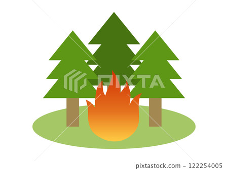 燃燒針葉林的野火的向量圖解 122254005