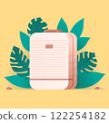 Colored luggage and exotic leaves, vector illustration 122254182