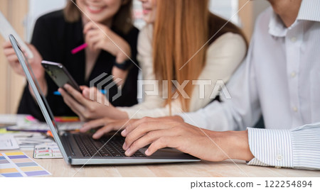 Brainstorming session for the creative team of designers in application design and implementation planning ux ui Teamwork of modern business teams 122254894