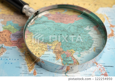 Bangkok, Thailand December 10, 2023 China map in world map paper. 122254950