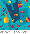 Still life seamless pattern, bright colored cartoon flat vector illustration. 122255958
