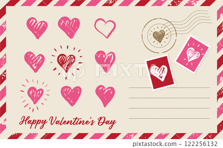 Postcard, mail with Heart hand drawn. Valentines day,	 122256132