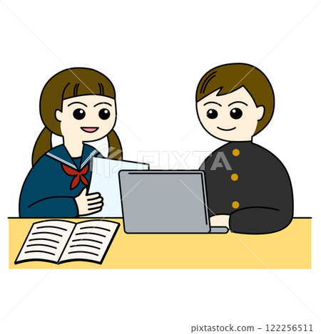 A man and a woman having a meeting using a laptop A man and a woman having a meeting using a laptop 122256511