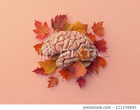 human brain with autumn leaves, depression 122256691