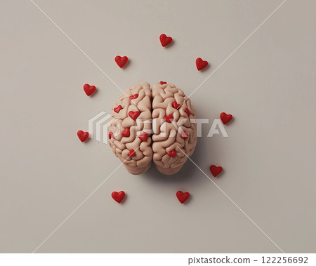 human brain with red hearts, love, romance 122256692
