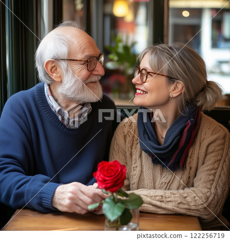 a romantic meeting between a mature couple, a man and a woman 122256719
