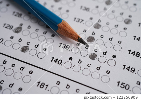Answer sheets with pencil drawing fill to select choice, education concept. Answer sheets with pencil drawing fill to select choice, education concept. 122256909